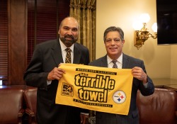October 26, 2022: Senator Jay Costa visits with Franco Harris at the State Capitol