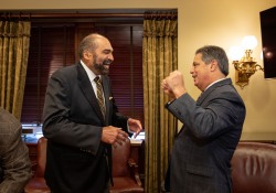 October 26, 2022: Senator Jay Costa visits with Franco Harris at the State Capitol