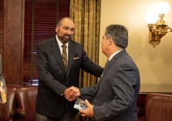 October 26, 2022: Senator Jay Costa visits with Franco Harris at the State Capitol