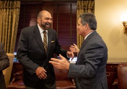 October 26, 2022: Senator Jay Costa visits with Franco Harris at the State Capitol