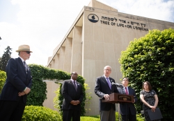 May 9, 2019: Senator Jay Costa joins fellow members of the Pennsylvania House and Senate outside the Tree of Life Synagogue in the Squirrel Hill neighborhood of Pittsburgh to announce plans for legislation that will address hate crimes.
