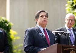 May 9, 2019: Senator Jay Costa joins fellow members of the Pennsylvania House and Senate outside the Tree of Life Synagogue in the Squirrel Hill neighborhood of Pittsburgh to announce plans for legislation that will address hate crimes.