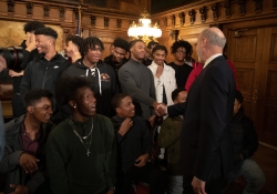 February 4, 2019: Senator Jay Costa and Gov. Tom Wolf welcome the 2018  state championships Penn Hills Football team to the capitol.