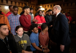 February 4, 2019: Senator Jay Costa and Gov. Tom Wolf welcome the 2018  state championships Penn Hills Football team to the capitol.
