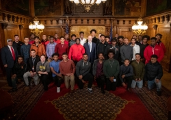 February 4, 2019: Senator Jay Costa and Gov. Tom Wolf welcome the 2018  state championships Penn Hills Football team to the capitol.