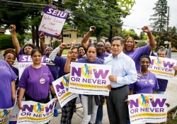 September 6, 2022: Senator Costa supported workers at The Gardens at West Shore as they strike for fair wages, health insurance, and modern equipment to serve their residents.