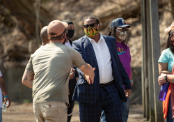 April 6, 2021:  Senator Costa joins members of the community at Quarry Field to condemn the horrible racist graffiti that was sprayed around the park.
