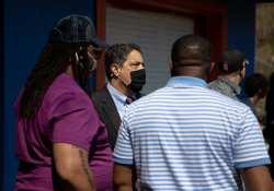 April 6, 2021:  Senator Costa joins members of the community at Quarry Field to condemn the horrible racist graffiti that was sprayed around the park.