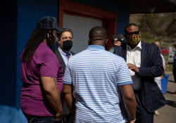 April 6, 2021:  Senator Costa joins members of the community at Quarry Field to condemn the horrible racist graffiti that was sprayed around the park.