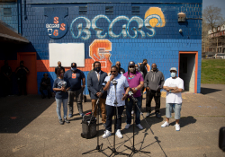 April 6, 2021:  Senator Costa joins members of the community at Quarry Field to condemn the horrible racist graffiti that was sprayed around the park.