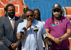 April 6, 2021:  Senator Costa joins members of the community at Quarry Field to condemn the horrible racist graffiti that was sprayed around the park.