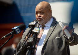 April 6, 2021:  Senator Costa joins members of the community at Quarry Field to condemn the horrible racist graffiti that was sprayed around the park.