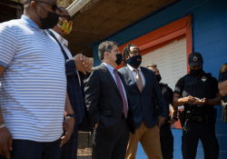 April 6, 2021:  Senator Costa joins members of the community at Quarry Field to condemn the horrible racist graffiti that was sprayed around the park.
