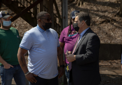 April 6, 2021:  Senator Costa joins members of the community at Quarry Field to condemn the horrible racist graffiti that was sprayed around the park.