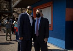 April 6, 2021:  Senator Costa joins members of the community at Quarry Field to condemn the horrible racist graffiti that was sprayed around the park.