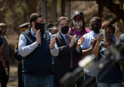 April 6, 2021:  Senator Costa joins members of the community at Quarry Field to condemn the horrible racist graffiti that was sprayed around the park.