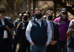 April 6, 2021:  Senator Costa joins members of the community at Quarry Field to condemn the horrible racist graffiti that was sprayed around the park.