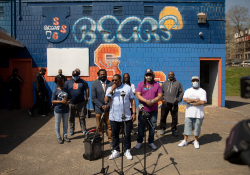 April 6, 2021:  Senator Costa joins members of the community at Quarry Field to condemn the horrible racist graffiti that was sprayed around the park.
