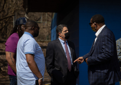 April 6, 2021:  Senator Costa joins members of the community at Quarry Field to condemn the horrible racist graffiti that was sprayed around the park.