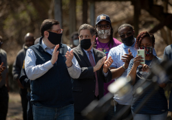 April 6, 2021:  Senator Costa joins members of the community at Quarry Field to condemn the horrible racist graffiti that was sprayed around the park.