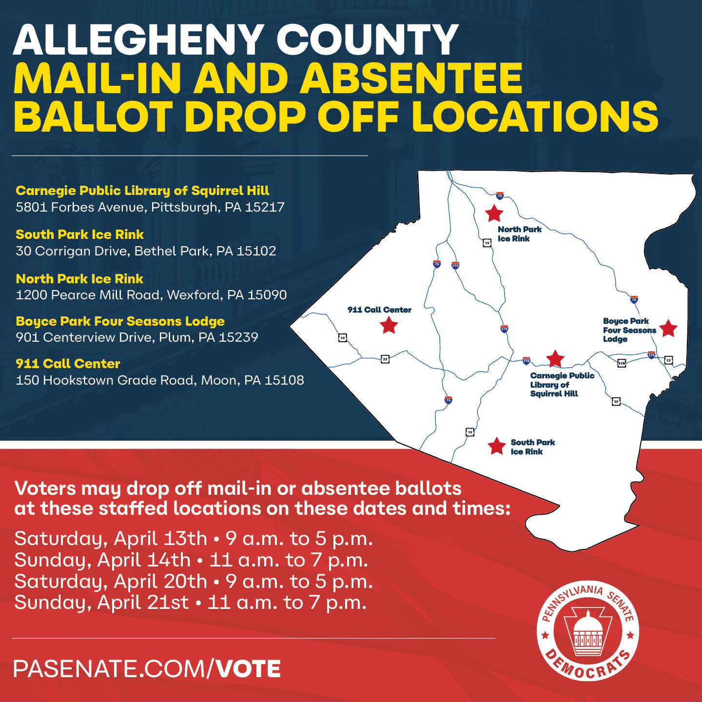 Allegheny County Ballot Drop Box Locations
