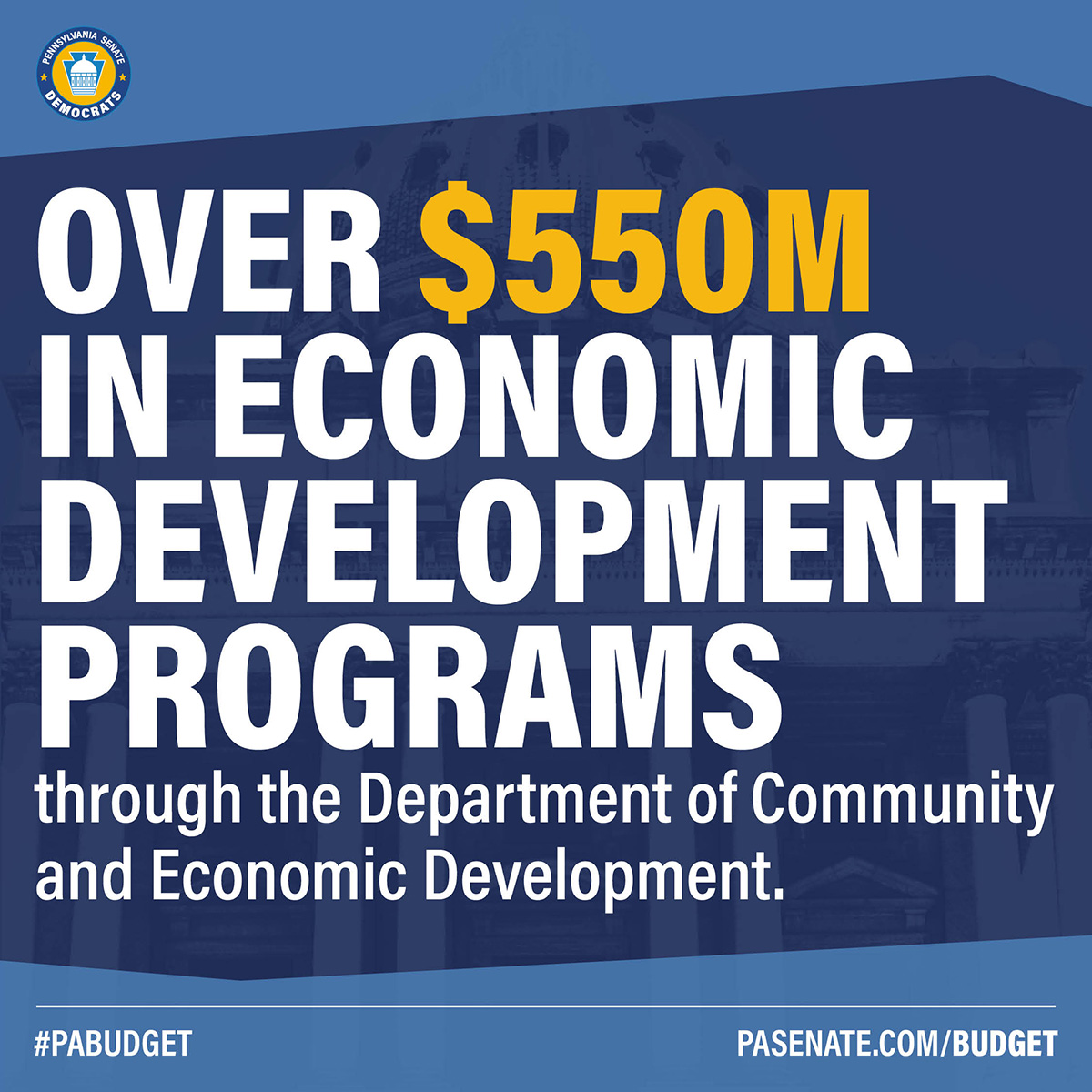 Over $550M in economic development programs through the Department of Community and Economic Development